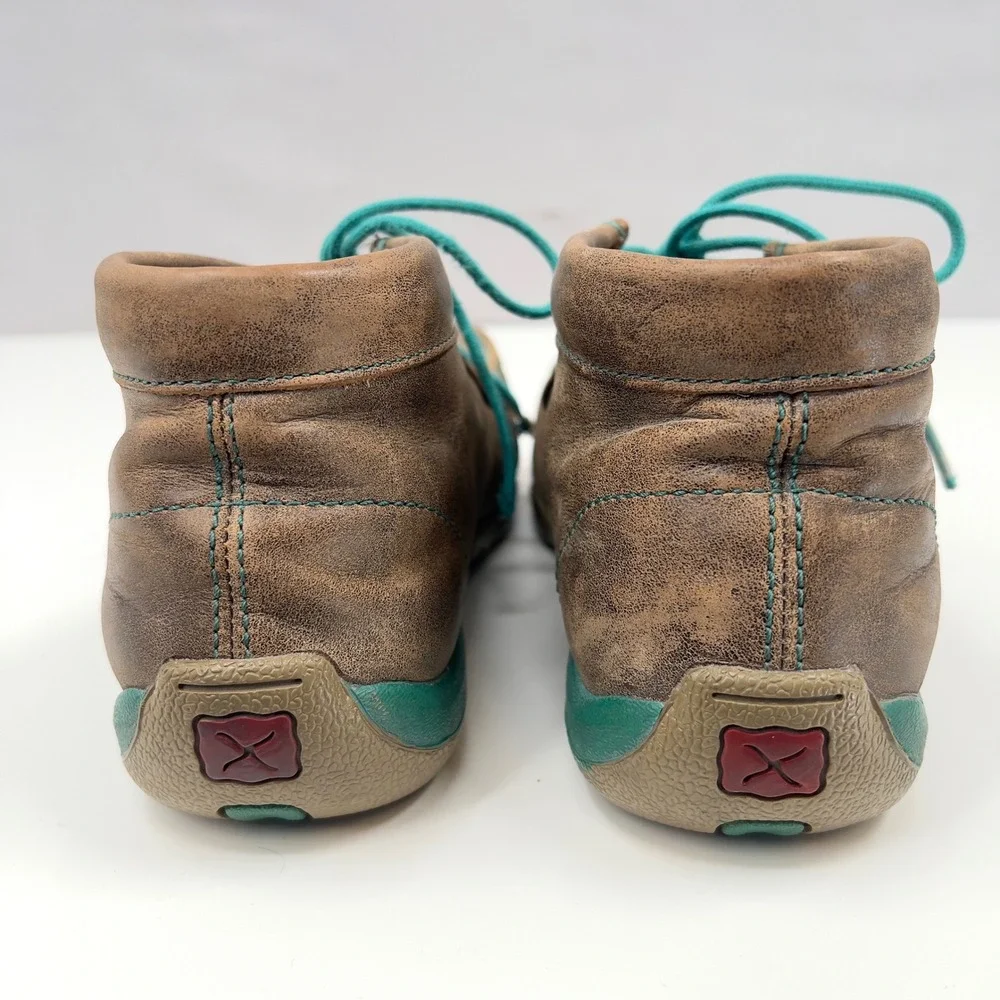 Twisted X Women's Steel Toe Chukka Driving Moc Brown Leather Teal WDMAL01 Size 7